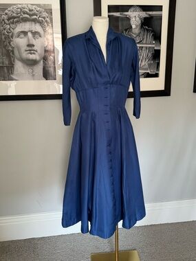 Classic Navy Button-Front Fit & Flare Dress